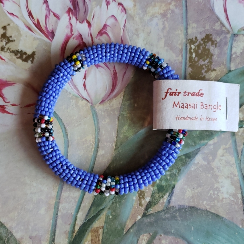 🖤 NWT Fair Trade Maasai Bangle Bracelet Blue Kenya Summer Accessory